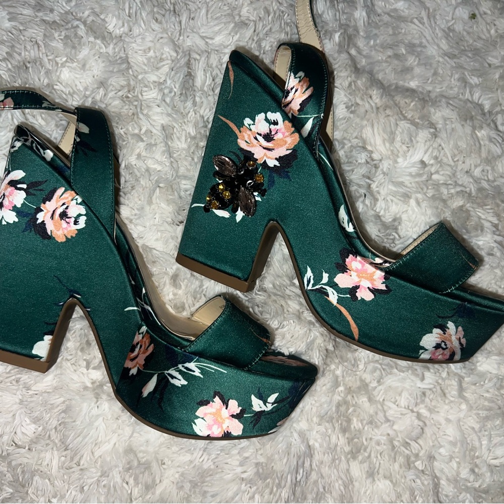 Jessica Simpson wedges with Green floral and jewels